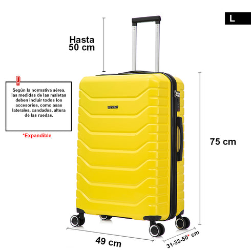 RAYKONG Maleta Grande Expandible ABS+Policarbonato 75x49x31cm - 33.50cm Extendido | 114L - 123L | 28 Pulgadas | 25kg semirígidas candado combinación - Amarillo