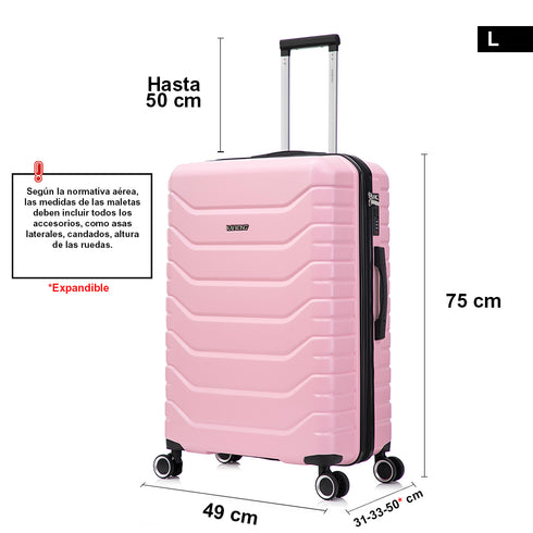 RAYKONG Maleta Grande Expandible ABS+Policarbonato 75x49x31cm - 33.50cm Extendido | 114L - 123L | 28 Pulgadas | 25kg semirígidas candado combinación - RosaClaro