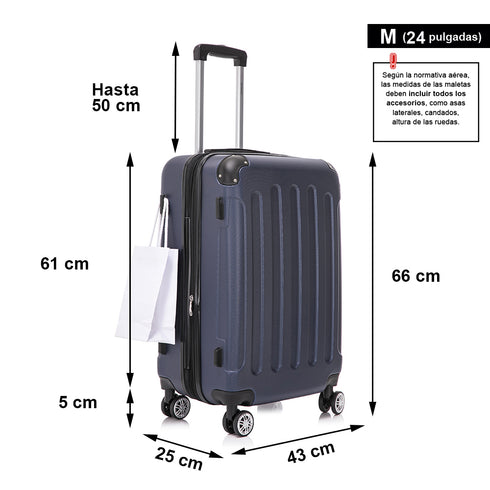 RAYKONG Mala de Viagem Média ABS 66x43x25cm | 71L | 24 Polegadas | até 23kg semirrígida - Azul Marinho