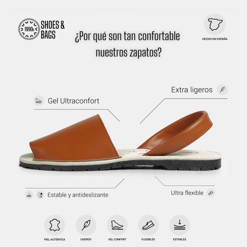 Menorquinas de piel para mujer cuero marrón Adara