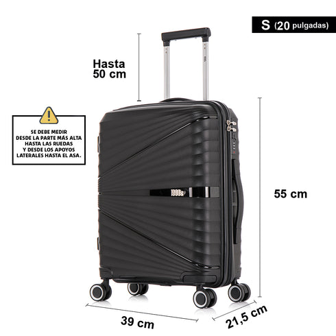 Maleta de cabina 55x39x21.5 cm (46L) Polipropileno - Candado Incrustado - 20 Pulgadas - Negro - Chocolate