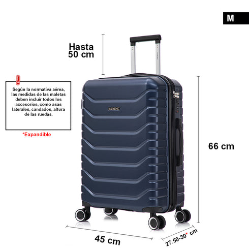 RAYKONG Mala Média Expansível ABS+Policarbonato 66x45x27.50cm - 30cm Expandida | 82L - 90L | 24 Polegadas | 23kg semirrígida cadeado de combinação - Azul Marinho