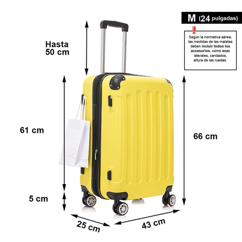 RAYKONG Mala Média ABS 66x43x25cm | 71L | 24 Polegadas | até 23kg semirrígidas - Amarelo
