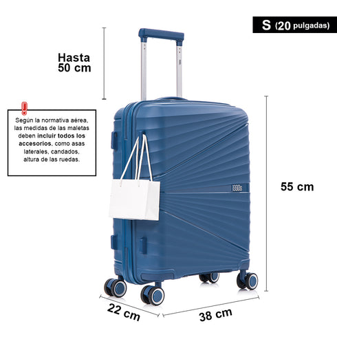 Maleta de cabina 55x39x21.5 cm (46L) Polipropileno - Candado Incrustado - 20 Pulgadas - Azul marino - Chocolate