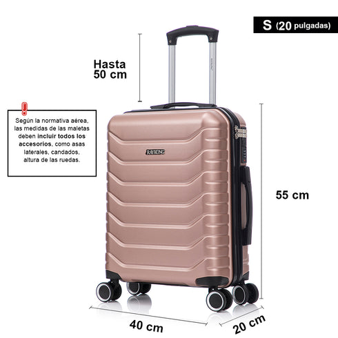 RAYKONG Mala de Cabine 55x40x20cm Policarbonato (40L) Semirrígida Trolley Pequeno Bagagem de Mão 4 Rodas Giratórias 360º Fecho Numérico - Rosa Dourado