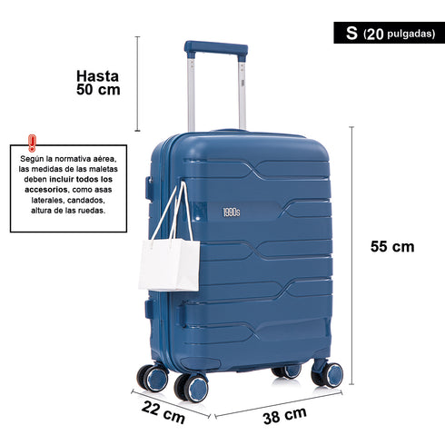 Maleta de cabina 55x38x22 cm (44L) Polipropileno - Candado Incrustado - 20 Pulgadas - Azul marino - Bass