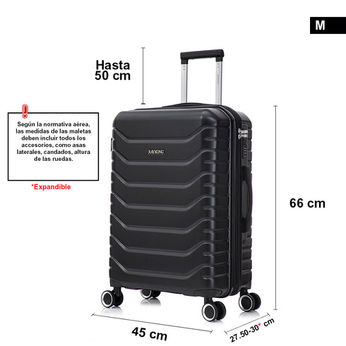 RAYKONG Mala Média Expansível ABS+Policarbonato 66x45x27.50cm - 30cm Expandida | 82L - 90L | 24 Polegadas | 23kg semirrígida cadeado de combinação - Preto