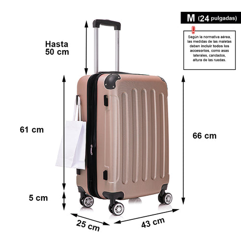 RAYKONG Mala Média ABS 66x43x25cm | 71L | 24 Polegadas | até 23kg semirrígidas - Rosa Dourado