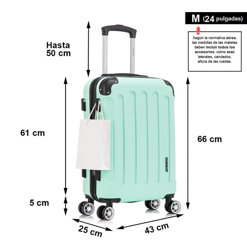 RAYKONG Mala de Viagem Média ABS 66x43x25cm | 71L | 24 Polegadas | até 23kg semirrígidas - Menta