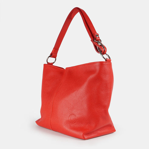 Bolso de hombro para mujer de piel con bandolera extensible rojo Mara