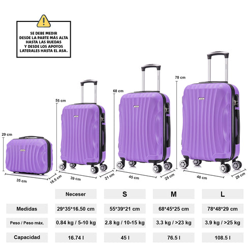 Raykong Conjunto de maletas de viaje de 4 piezas Neceser(29cm)/55cm/68cm/78cm ABS Waves - Morada