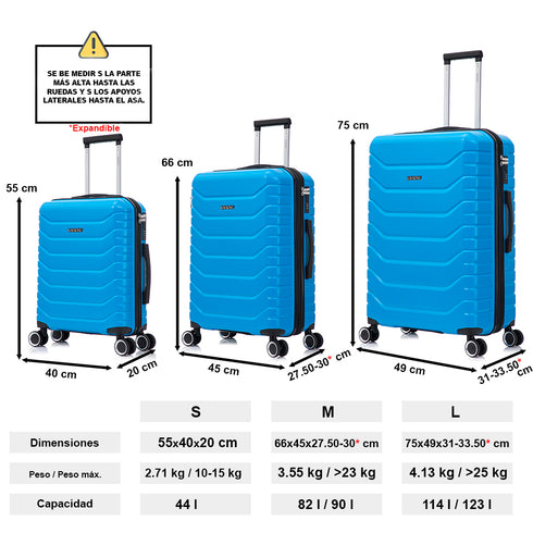 Raykong Juego de maletas 3 piezas | Maleta Cabina 55cm | Mediana Expansible 65cm | Grande Expansible 75cm - Watt (Turquesa)