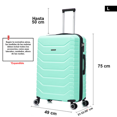 RAYKONG Maleta Grande Expandible ABS+Policarbonato 75x49x31cm - 33.50cm Extendido | 114L - 123L | 28 Pulgadas | 25kg semirígidas candado combinación - Menta