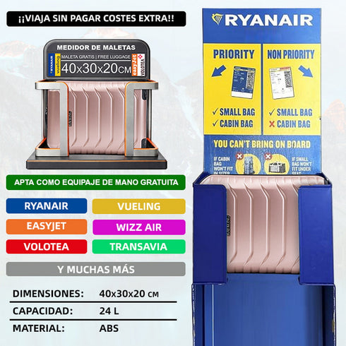 Maleta de Cabina ABS 40x30x20(24L)| Capacidad Máxima| Equipaje de Mano con Ruedas Desmontables para Ryanair | Vueling | EasyJet - Rosa Dorado