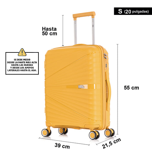 Maleta de cabina 55x39x21.5 cm (46L) Polipropileno - Candado Incrustado - 20 Pulgadas - Amarillo - Chocolate