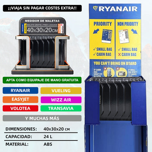 Maleta de Cabina ABS 40x30x20(24L)| Capacidad Máxima| Equipaje de Mano con Ruedas Desmontables para Ryanair | Vueling | EasyJet - Negro
