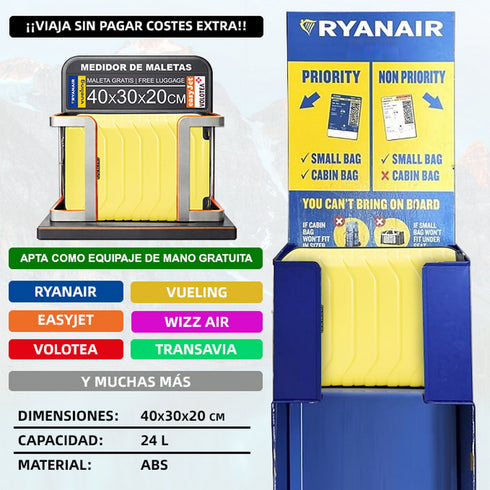 Maleta de Cabina ABS 40x30x20(24L)| Capacidad Máxima| Equipaje de Mano con Ruedas Desmontables para Ryanair | Vueling | EasyJet - Amarillo