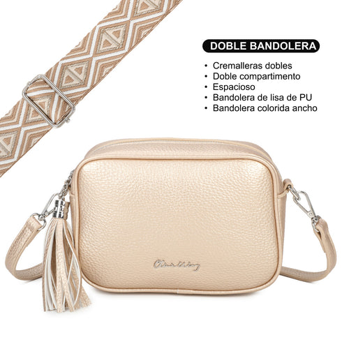 Mala a tiracolo pequena de couro PU para mulher, dois compartimentos e duas alças, mala de ombro em pele sintética, presente original para mulher - Dourado