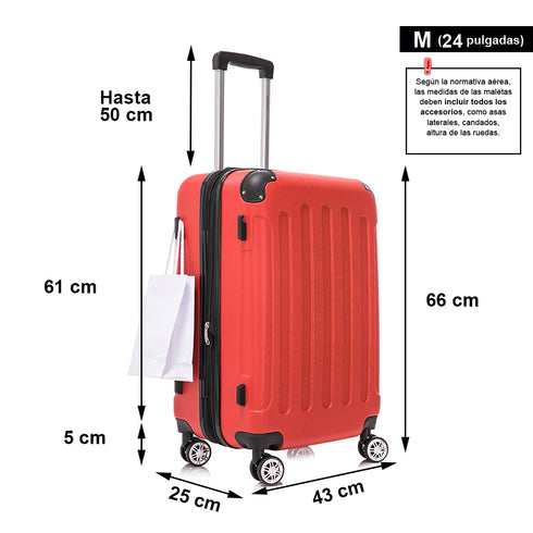 RAYKONG Mala Média ABS 66x43x25cm | 71L | 24 Polegadas | até 23kg semirrígida - Vermelho