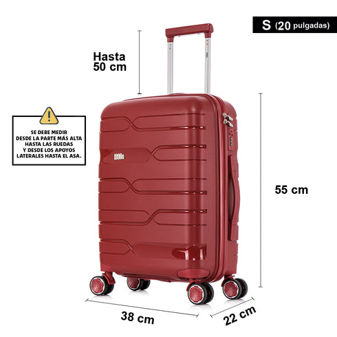 Maleta de cabina 55x38x22 cm (44L) Polipropileno - Candado Incrustado - 20 Pulgadas - Burdeos - Bass