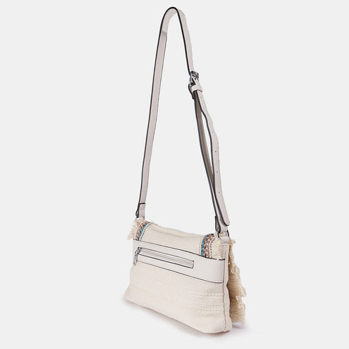 Bolso de bandolera para mujer de lona étnica beige Asya