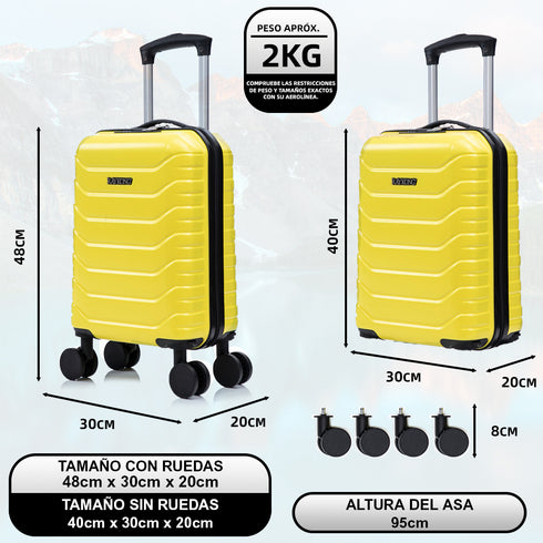 Maleta de Cabina ABS 40x30x20(24L)| Capacidad Máxima| Equipaje de Mano con Ruedas Desmontables para Ryanair | Vueling | EasyJet - Amarillo