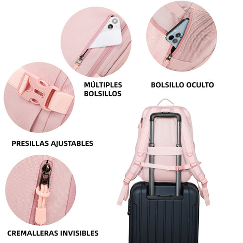 Raykong Mochila de Cabina Ryanair 40x20x25cm (20L) | Mochila de Viagem Impermeável para Avião | Bagagem de Mão Resistente | Mochila para Caminhadas | Escola | Trabalho - Rosa