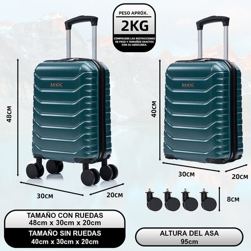 Maleta de Cabina ABS 40x30x20(24L)| Capacidad Máxima| Equipaje de Mano con Ruedas Desmontables para Ryanair | Vueling | EasyJet - Verde