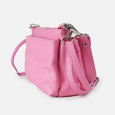 Bolso bandolera de piel para mujer con asa corta fucsia Martina