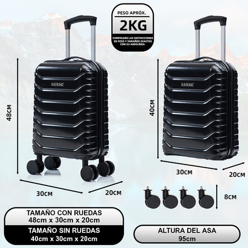 Maleta de Cabina ABS 40x30x20(24L)| Capacidad Máxima| Equipaje de Mano con Ruedas Desmontables para Ryanair | Vueling | EasyJet - Negro