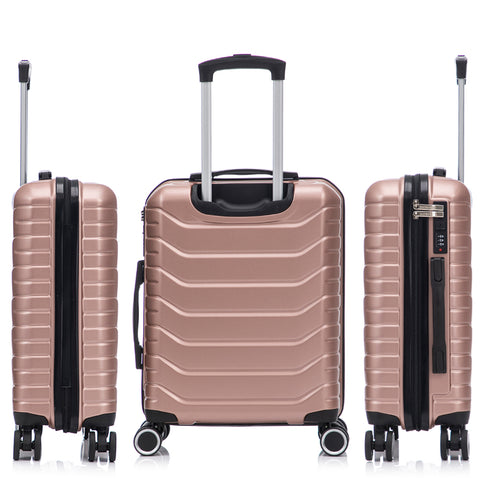 Conjunto de 3 Maletas|Neceser 29x35x16.50cm|Maleta Cabina ABS+PC 55x40x20cm|Mediana Expandible 20kg-23kg - 66x45x27.50-30cm | RosaDorada