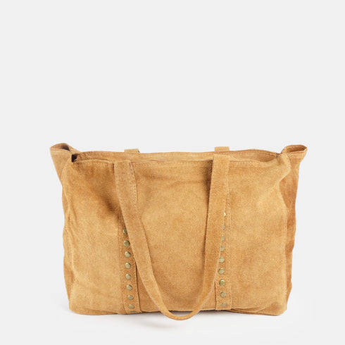 Bolso shopper para mujer de piel para personalizar con tachuelas marrón claro Alexandra