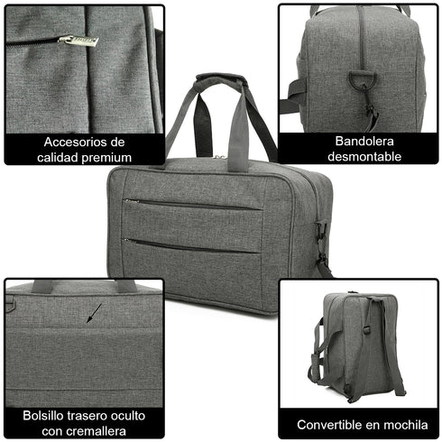 Raykong Bolsa de cabina convertible en mochila 40x20x25cm Ryanair 10kg equipaje de mano bolso de cabina Vueling gris