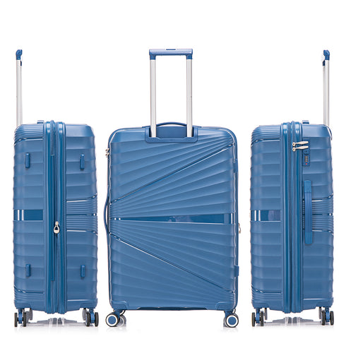 Juego de maletas PP Rígida 3 piezas|Maleta Cabina 55cm|Maleta Mediana 65cm Expandible |Maleta Grande 75cm Expandible |Choco Azul marino
