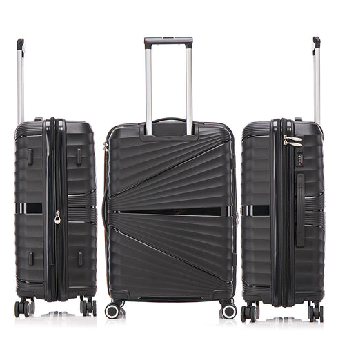 Juego de maletas PP Rígida 3 piezas|Maleta Cabina 55cm|Maleta Mediana 65cm Expandible |Maleta Grande 75cm Expandible |Choco Negro