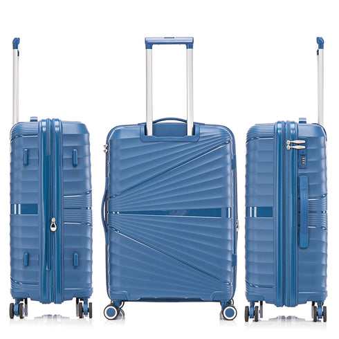 Juego de maletas PP Rígida 3 piezas|Maleta Cabina 55cm|Maleta Mediana 65cm Expandible |Maleta Grande 75cm Expandible |Choco Azul marino