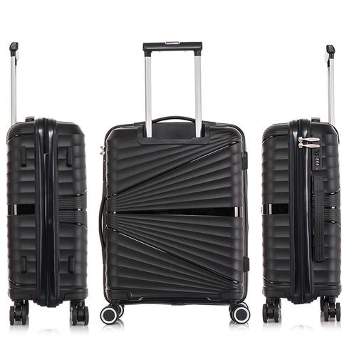 Juego de maletas PP Rígida 3 piezas|Maleta Cabina 55cm|Maleta Mediana 65cm Expandible |Maleta Grande 75cm Expandible |Choco Negro