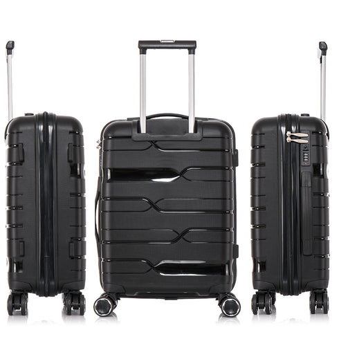 Juego de maletas PP Rígida 3 piezas|Maleta Cabina 55cm|Maleta Mediana 65cm Expandible |Maleta Grande 75cm Expandible |Bass Negro