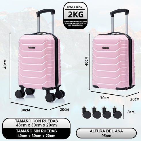 Maleta de Cabina ABS 40x30x20(24L)| Capacidad Máxima| Equipaje de Mano con Ruedas Desmontables para Ryanair | Vueling | EasyJet - Rosa Claro