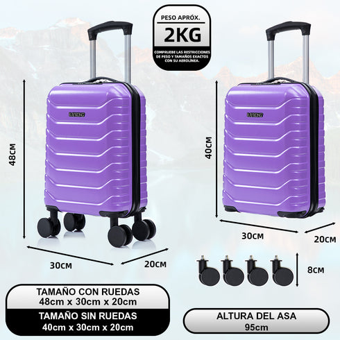 Maleta de Cabina ABS 40x30x20(24L)| Capacidad Máxima| Equipaje de Mano con Ruedas Desmontables para Ryanair | Vueling | EasyJet - Morado