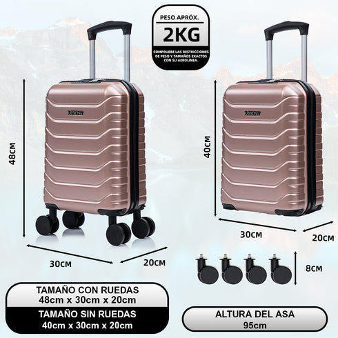 Maleta de Cabina ABS 40x30x20(24L)| Capacidad Máxima| Equipaje de Mano con Ruedas Desmontables para Ryanair | Vueling | EasyJet - Rosa Dorado