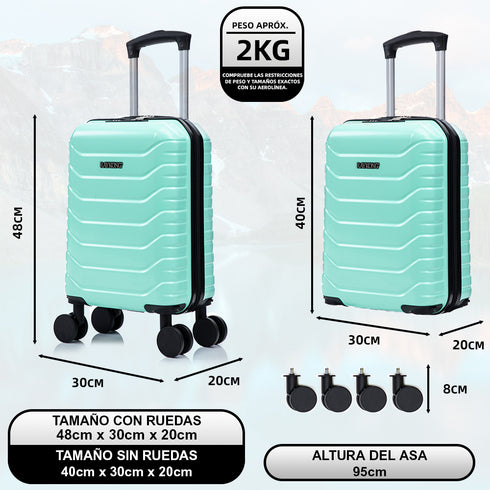 Maleta de Cabina ABS 40x30x20(24L)| Capacidad Máxima| Equipaje de Mano con Ruedas Desmontables para Ryanair | Vueling | EasyJet - Menta