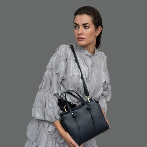 Bolso bandolera mujer de piel con asas de mano azul marino Mercedes