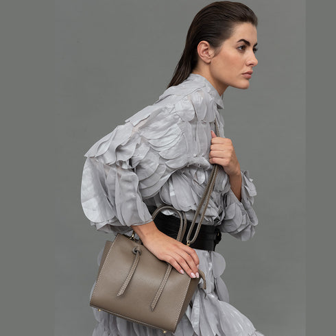 Bolso bandolera mujer de piel con asas de mano khaki Mercedes