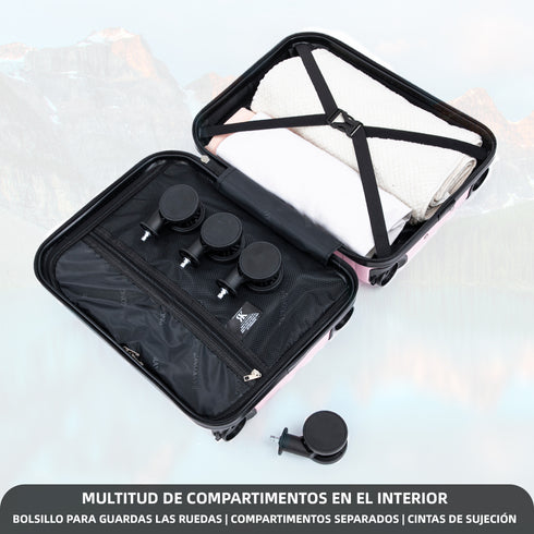 Maleta de Cabina ABS 40x30x20(24L)| Capacidad Máxima| Equipaje de Mano con Ruedas Desmontables para Ryanair | Vueling | EasyJet - Rosa Claro