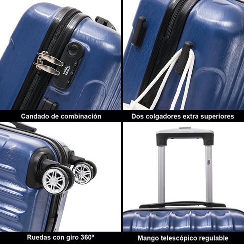 1990s Conjunto de Malas de Policarbonato Rígido 3 Peças|Mala de Cabine 55cm|Mala Média 68cm|Necessaire 29cm|Azul Marinho