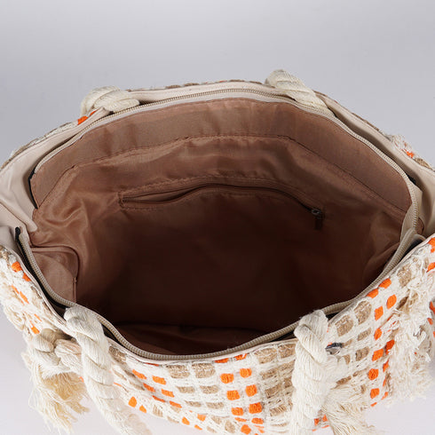 Bolso de rafia trenzado para mujer naranja Anastasia