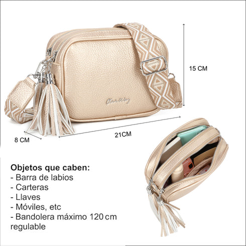 Mala a tiracolo pequena de couro PU para mulher, dois compartimentos e duas alças, mala de ombro em pele sintética, presente original para mulher - Dourado