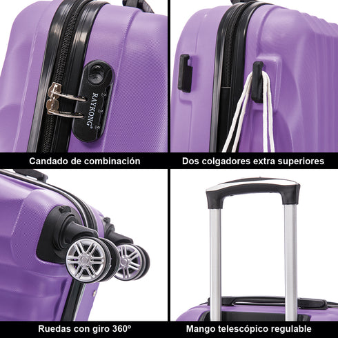 Raykong Conjunto de maletas de viaje de 4 piezas Neceser(29cm)/55cm/68cm/78cm ABS Waves - Morada