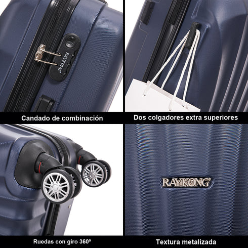 Raykong Conjunto de maletas de viaje de 4 piezas Neceser(29cm)/55cm/68cm/78cm ABS Waves - AzulMarino